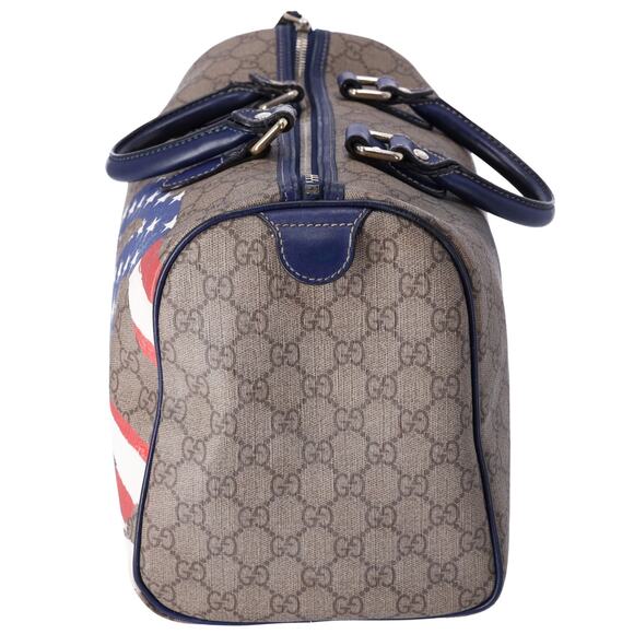 GUCCI GG Handbag 195451 Beige Navy Multi PVC Leather US Flag - Picture 2 of 9